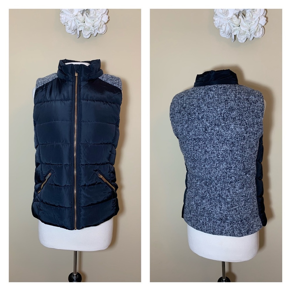 Ci Sono Womens Size Large Vest Black Gray Sherpa Fur Lined Quilted Zip pockets